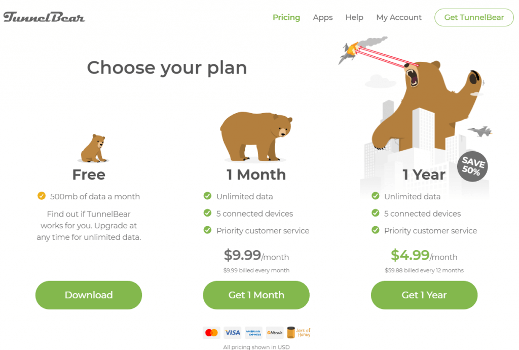 choose tunnelbear plan