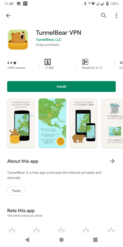 install tunnelbear android