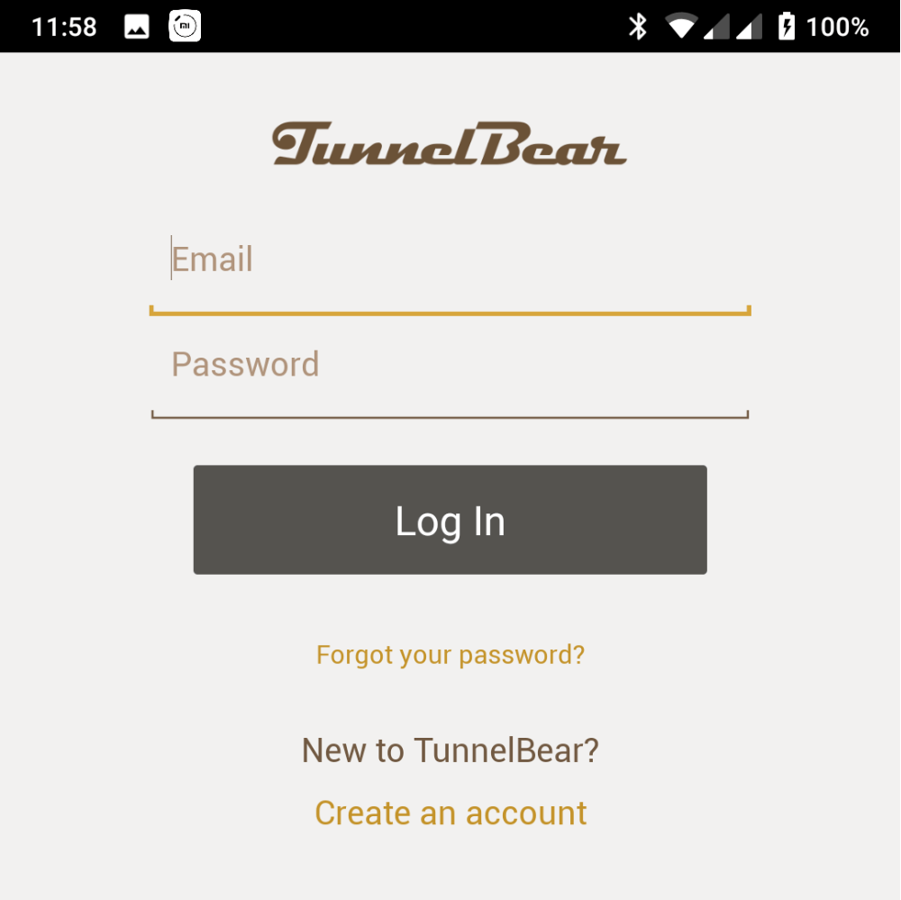 open tunnelbear android app and login